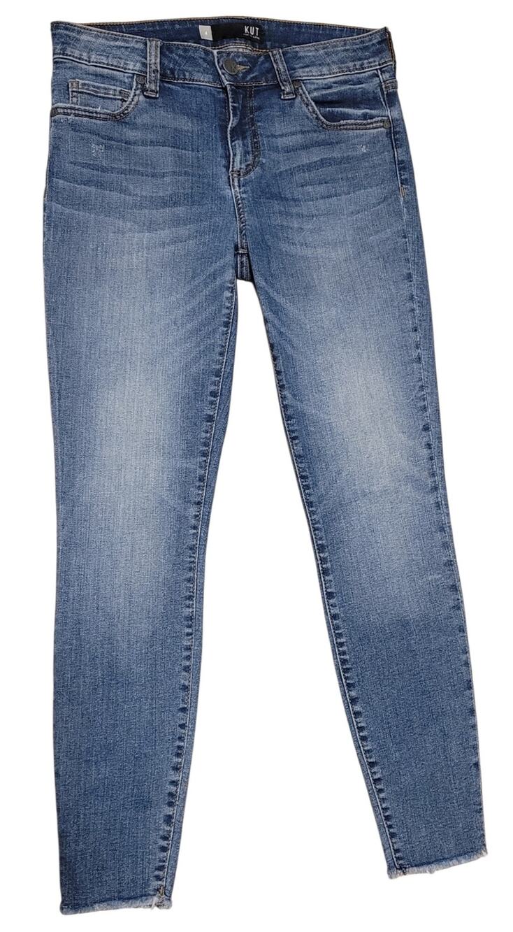 Kut from the Kloth Connie Ankle Skinny Jeans Womens 4 Raw Hem Stretch Blue Denim